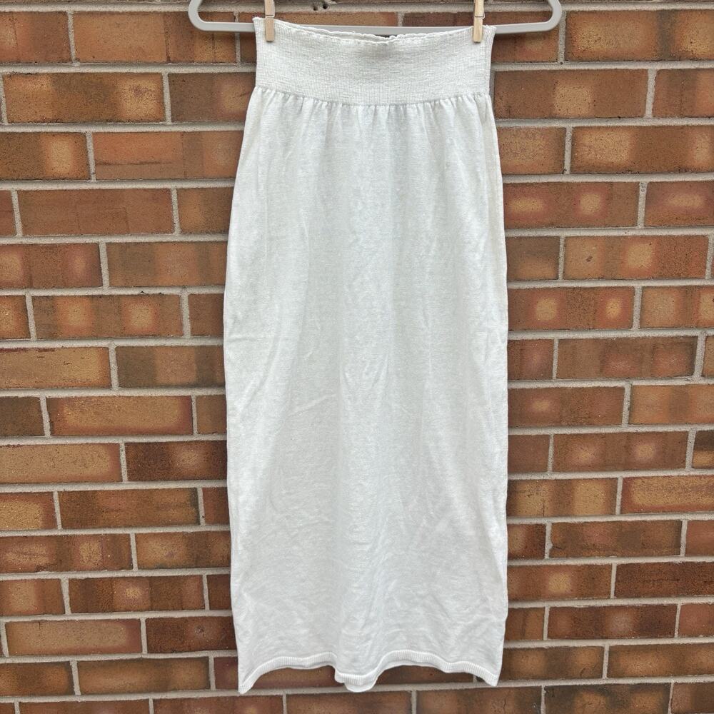 Free People Free Est Ribbed Midi Skirt Cream High Waist Stretch Cotton Blend S